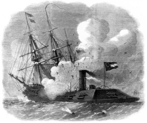 The CSS Virginia ramming the USS Cumberland.